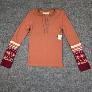 Free People We The Free Thermal Top Womens L Rust Waffle Knit Boho Sleeve NWT